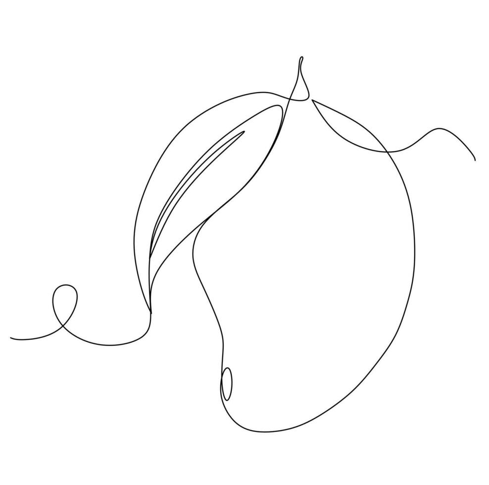 Continuous one simple single abstract line drawing of mango icon in silhouette on a white background. Linear stylized. vector