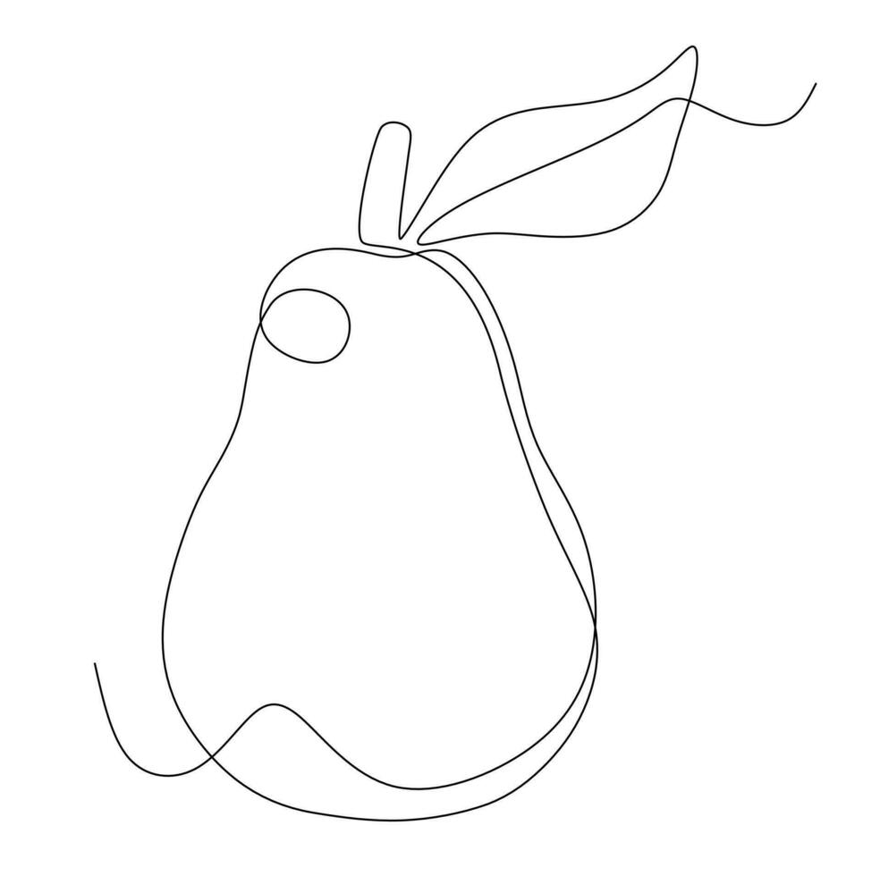 Continuous one line drawing of pear fruit vector