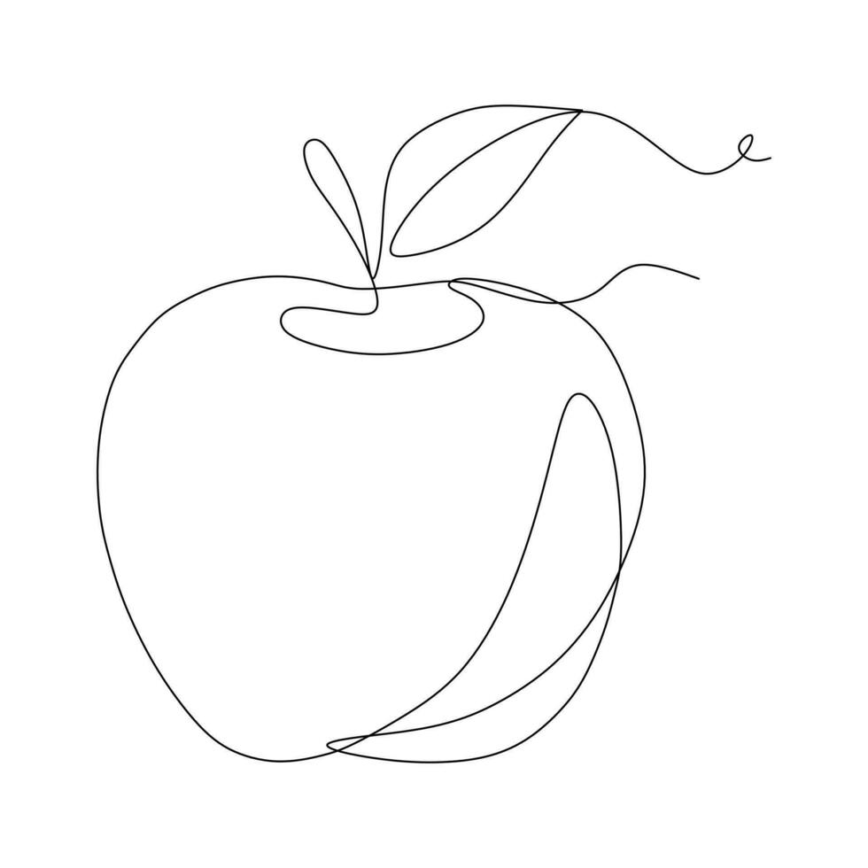 Continuous one line drawing of apple. Single line art fruit. vector