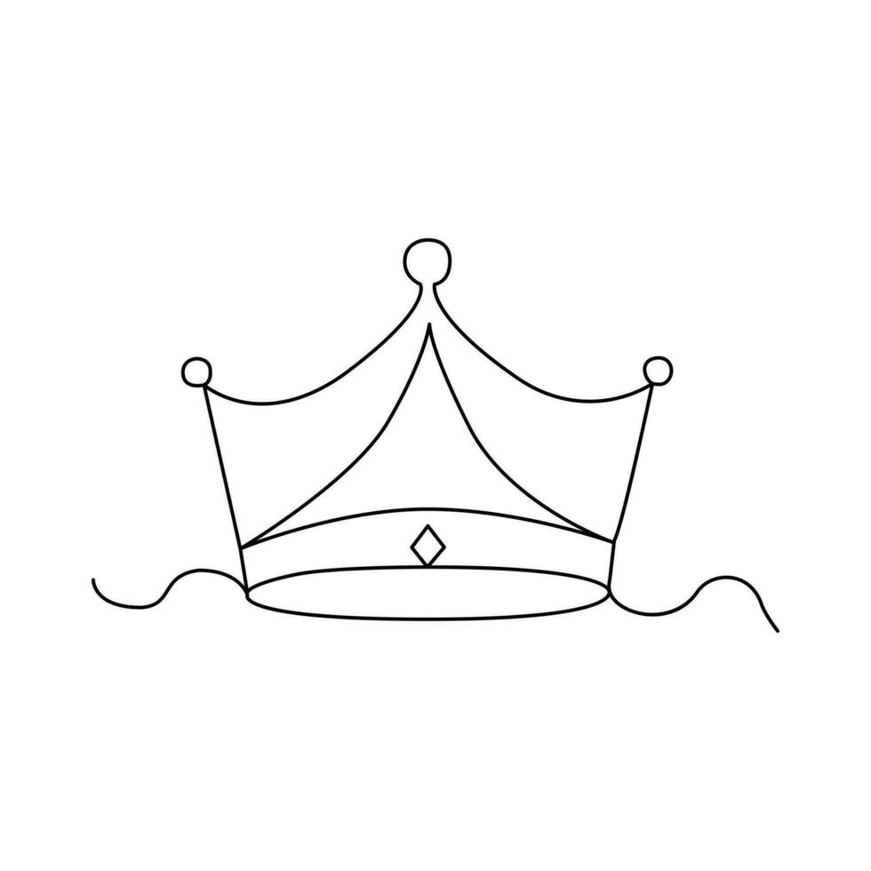Continuous one-line crown drawing art vector illustration and the crown symbol of king and majesty