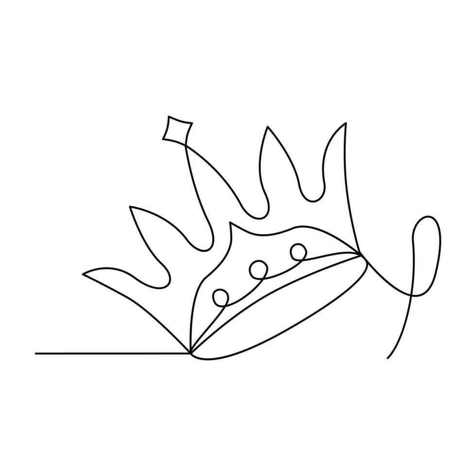 Continuous one-line crown drawing art vector illustration and the crown symbol of king and majesty