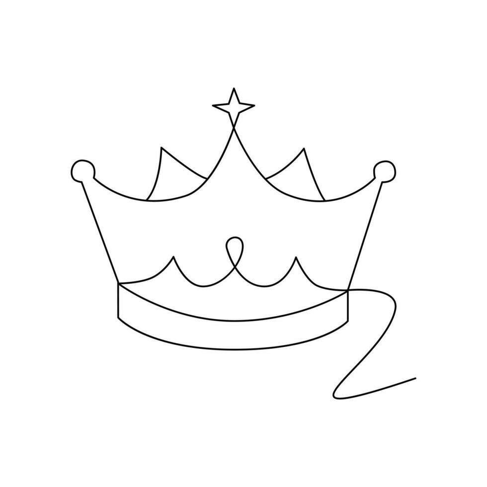 Continuous one-line crown drawing art vector illustration and the crown symbol of king and majesty