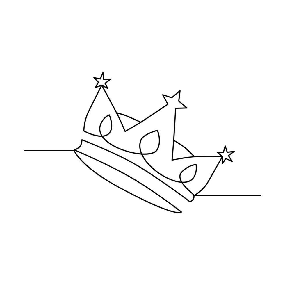 Continuous one-line crown drawing art vector illustration and the crown symbol of king and majesty