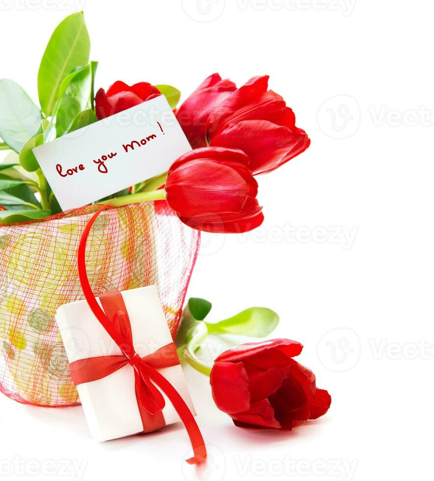 Gift with red flowers photo