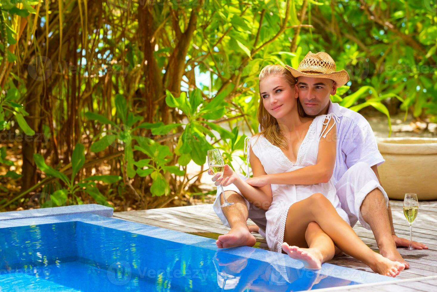 Happy couple on romantic resort photo