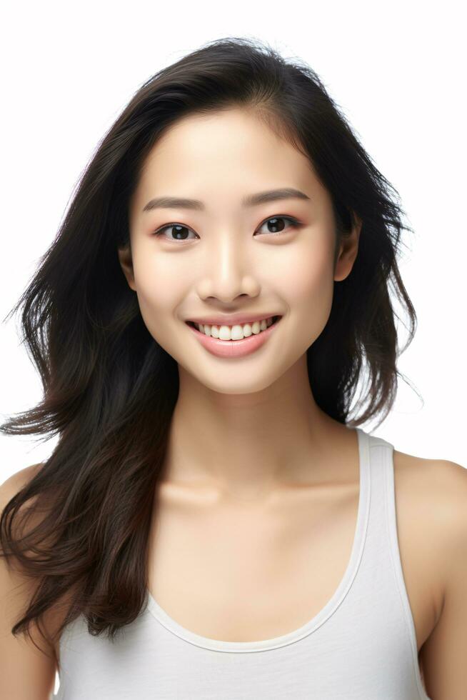 AI generated Portrait asian woman Perfect clean fresh skin isolated on white background. photo