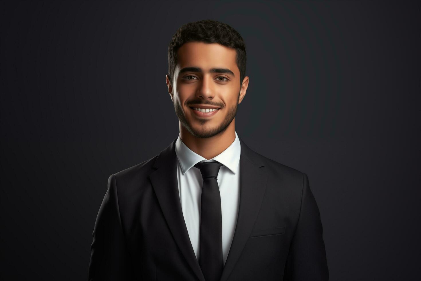 AI generated Portrait of smiling businessman wearing suit. photo