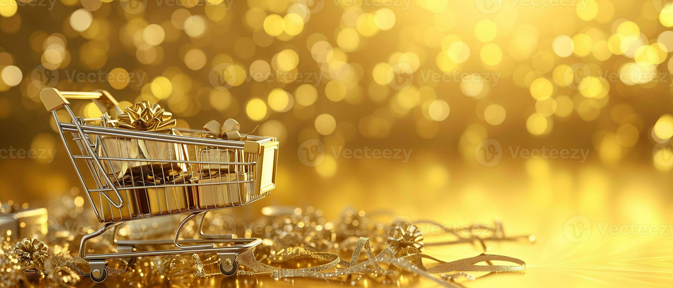 AI generated Shopping trolley or cart resting on the surface. supermarket pushcart for groceries. Concept banner for purchases. photo