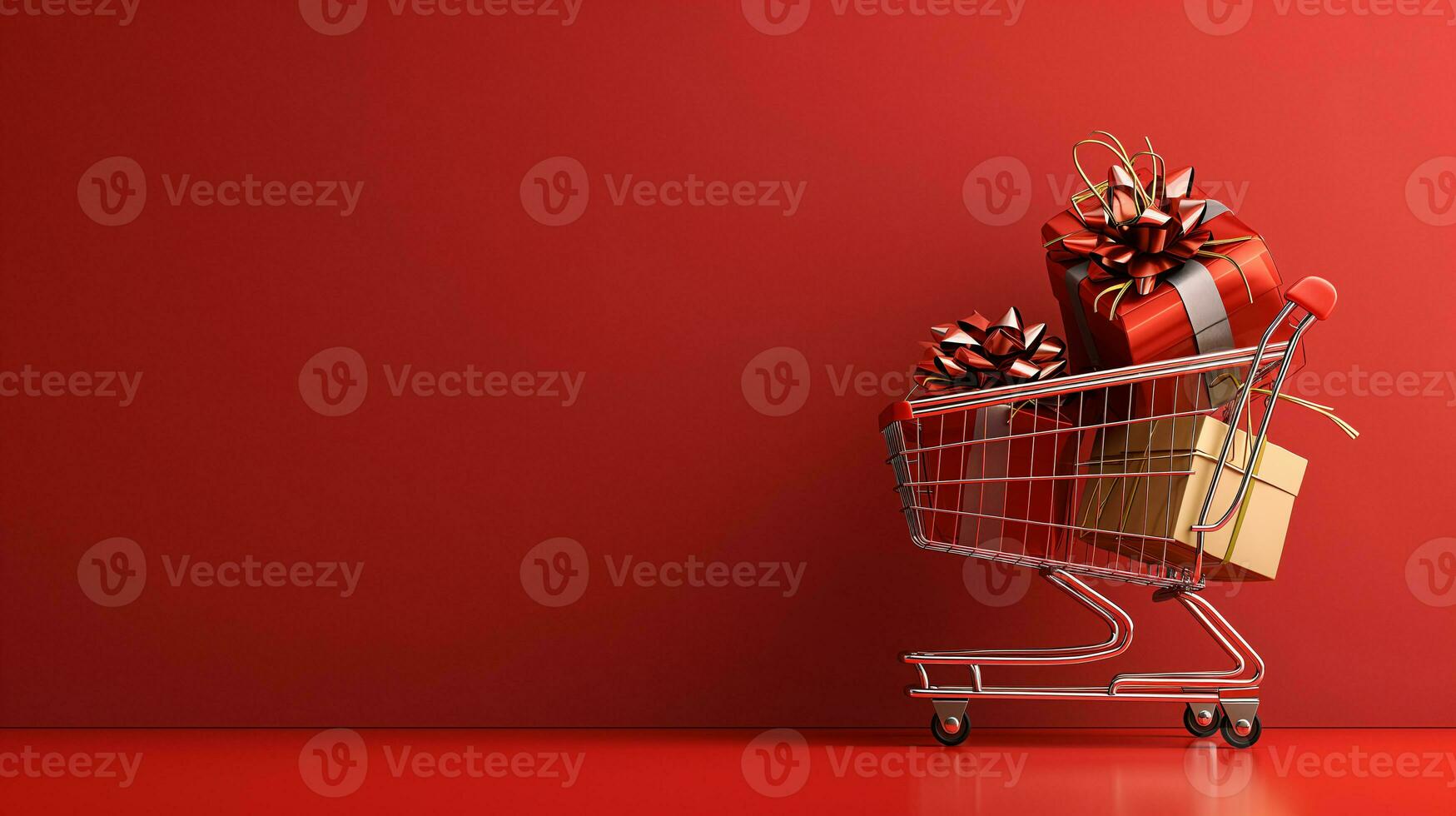 AI generated Shopping trolley or cart resting on the surface. supermarket pushcart for groceries. Concept banner for purchases. photo
