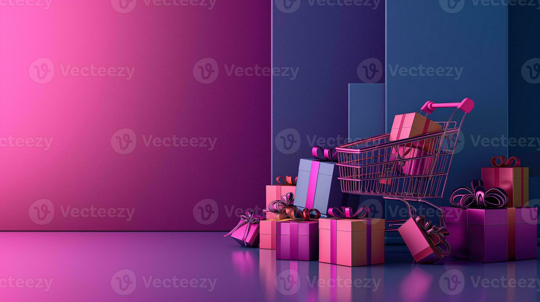 AI generated Shopping trolley or cart resting on the surface. supermarket pushcart for groceries. Concept banner for purchases. photo