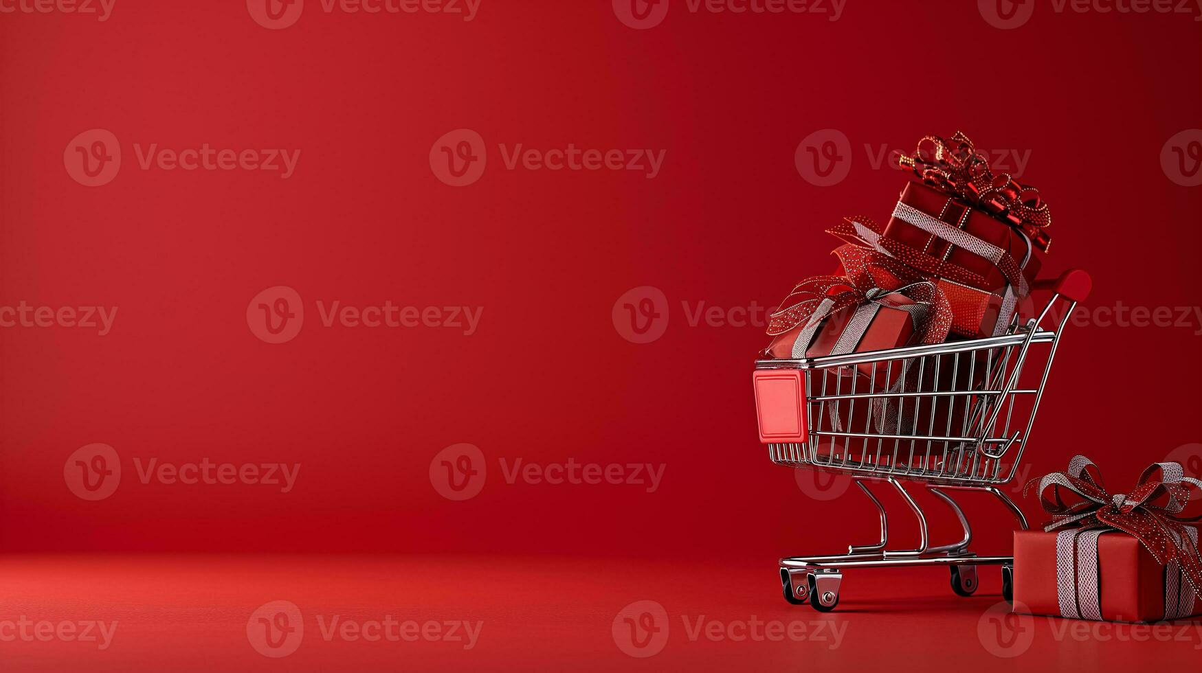 AI generated Shopping trolley or cart resting on the surface. supermarket pushcart for groceries. Concept banner for purchases. photo