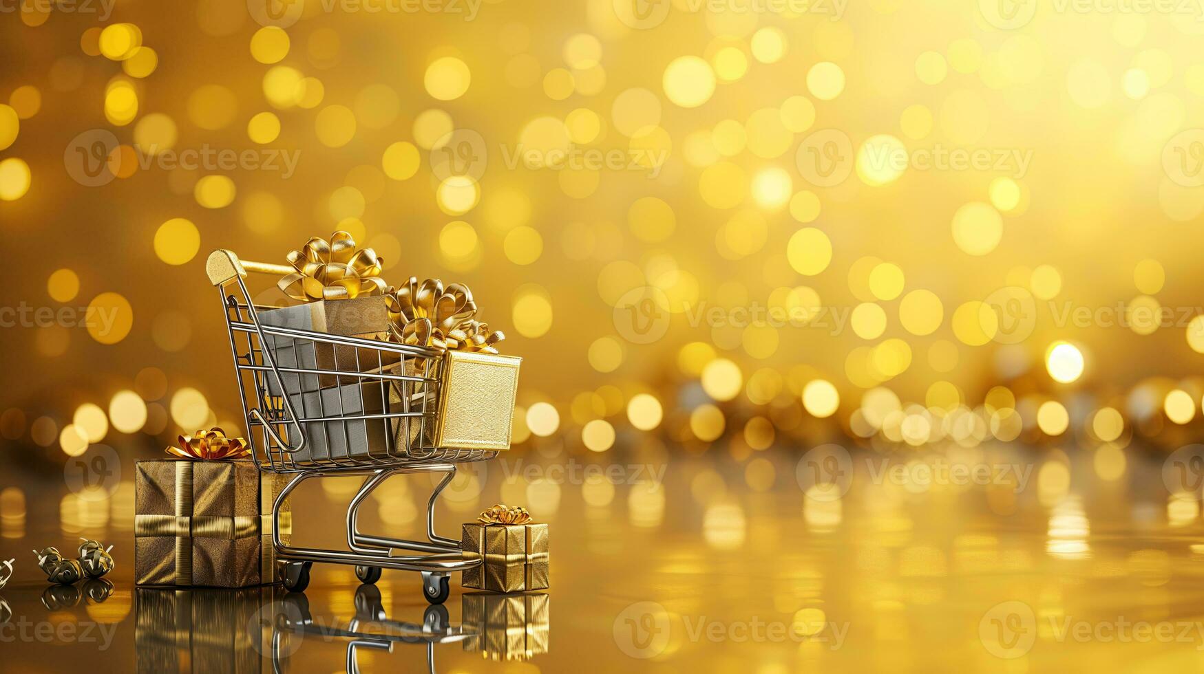 AI generated Shopping trolley or cart resting on the surface. supermarket pushcart for groceries. Concept banner for purchases. photo