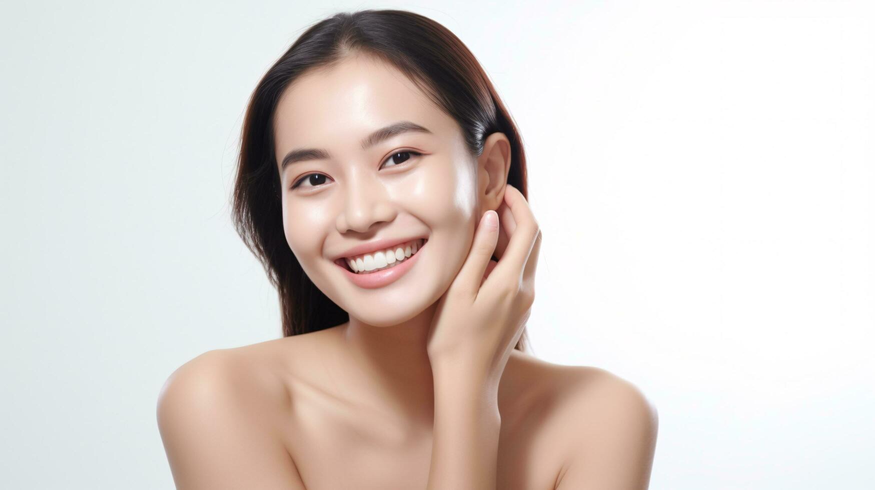 AI generated Portrait asian woman Perfect clean fresh skin isolated on white background. photo