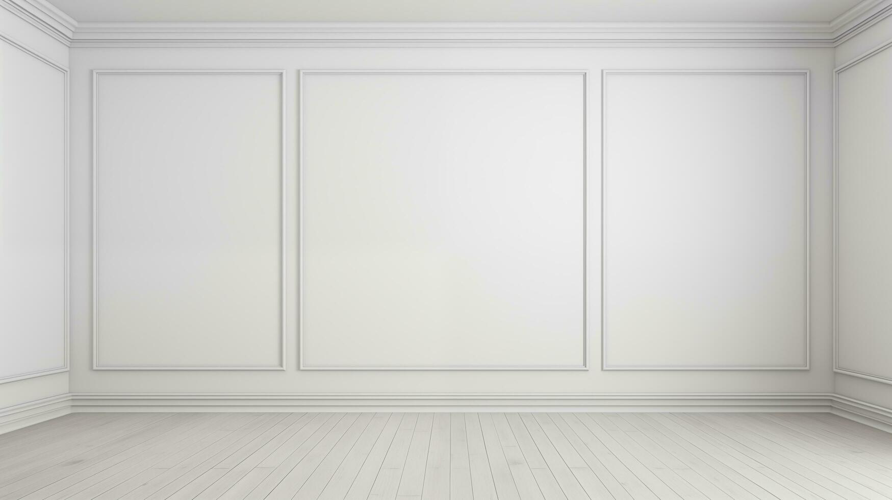 AI generated Minimalist room design with a white wall and an empty modern decor. photo