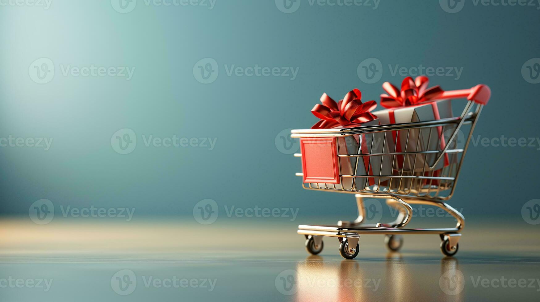 AI generated Shopping trolley or cart resting on the surface. supermarket pushcart for groceries. Concept banner for purchases. photo