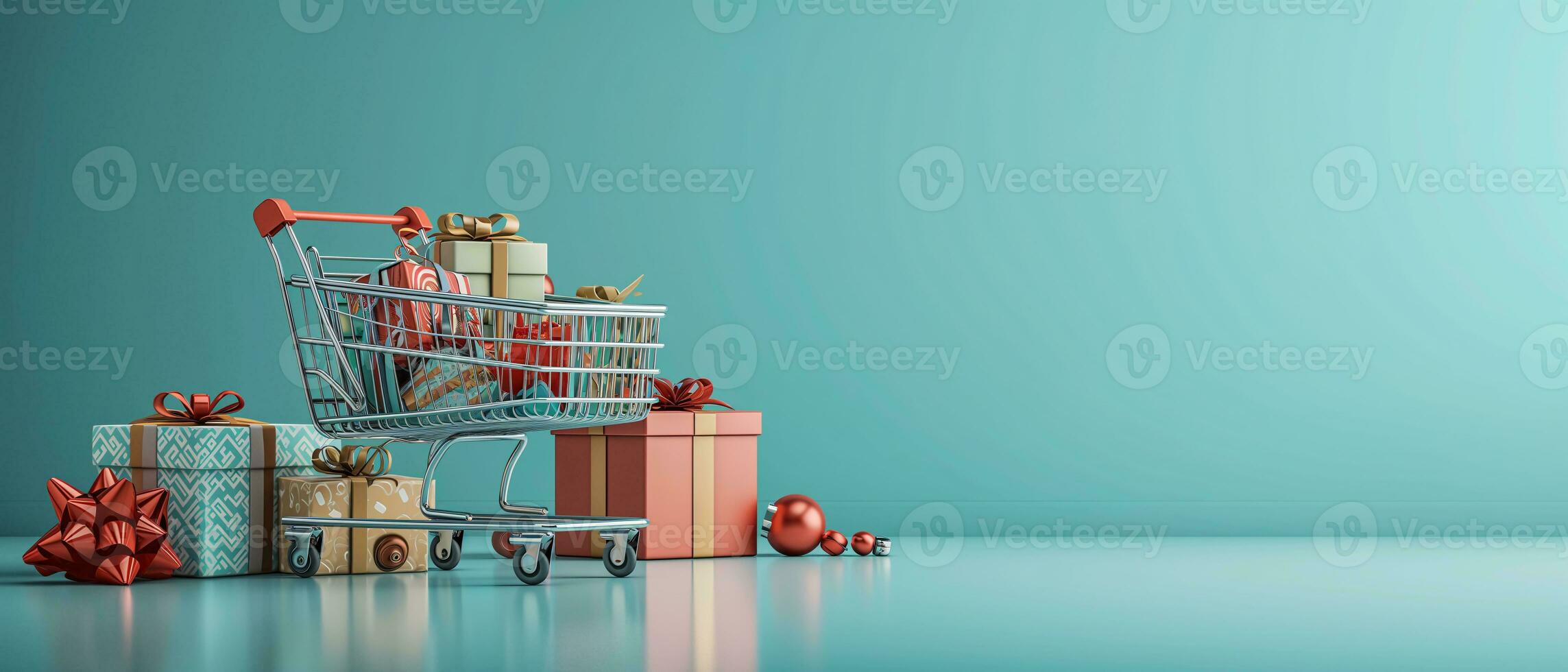 AI generated Shopping trolley or cart resting on the surface. supermarket pushcart for groceries. Concept banner for purchases. photo