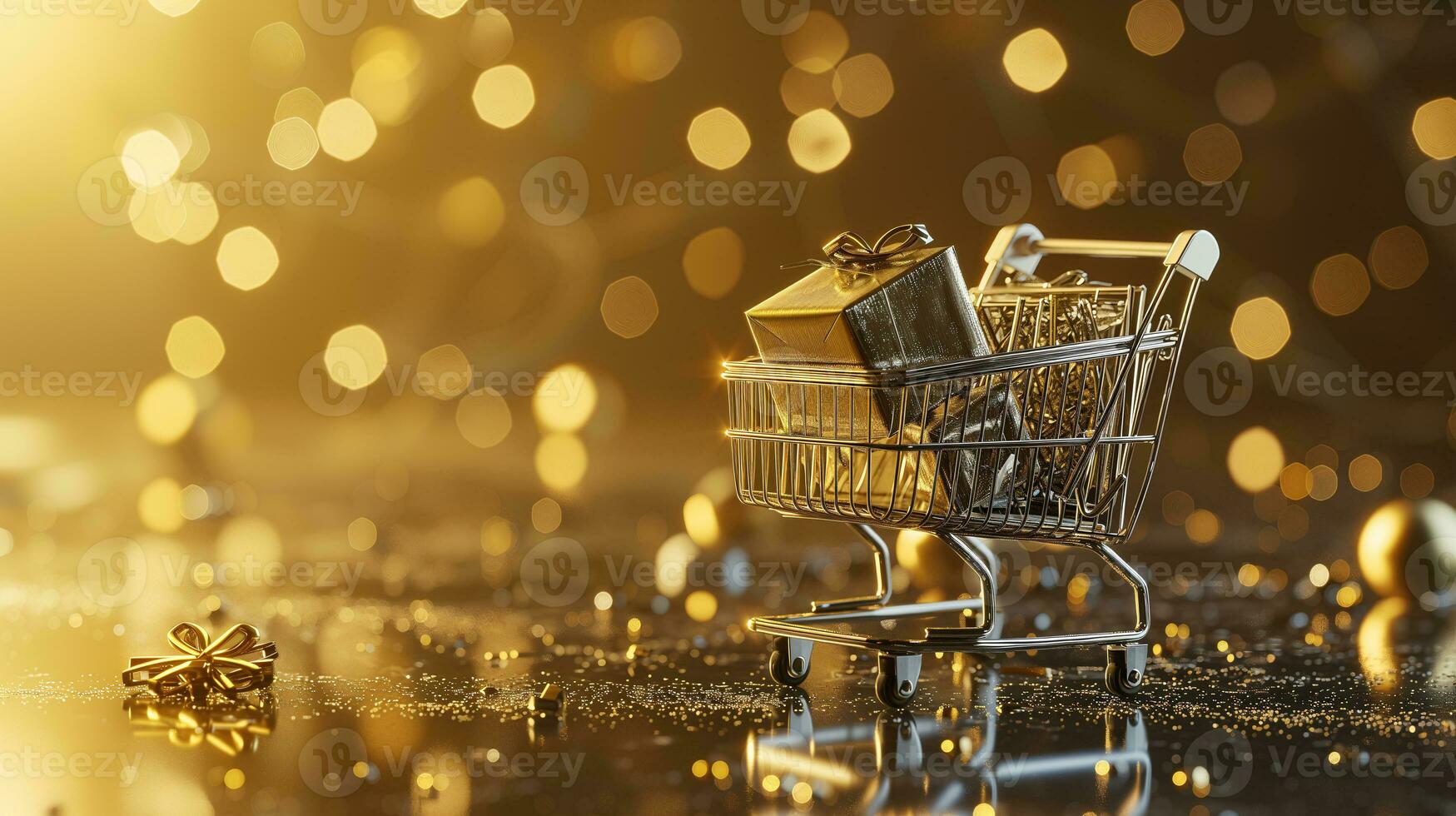 AI generated Shopping trolley or cart resting on the surface. supermarket pushcart for groceries. Concept banner for purchases. photo