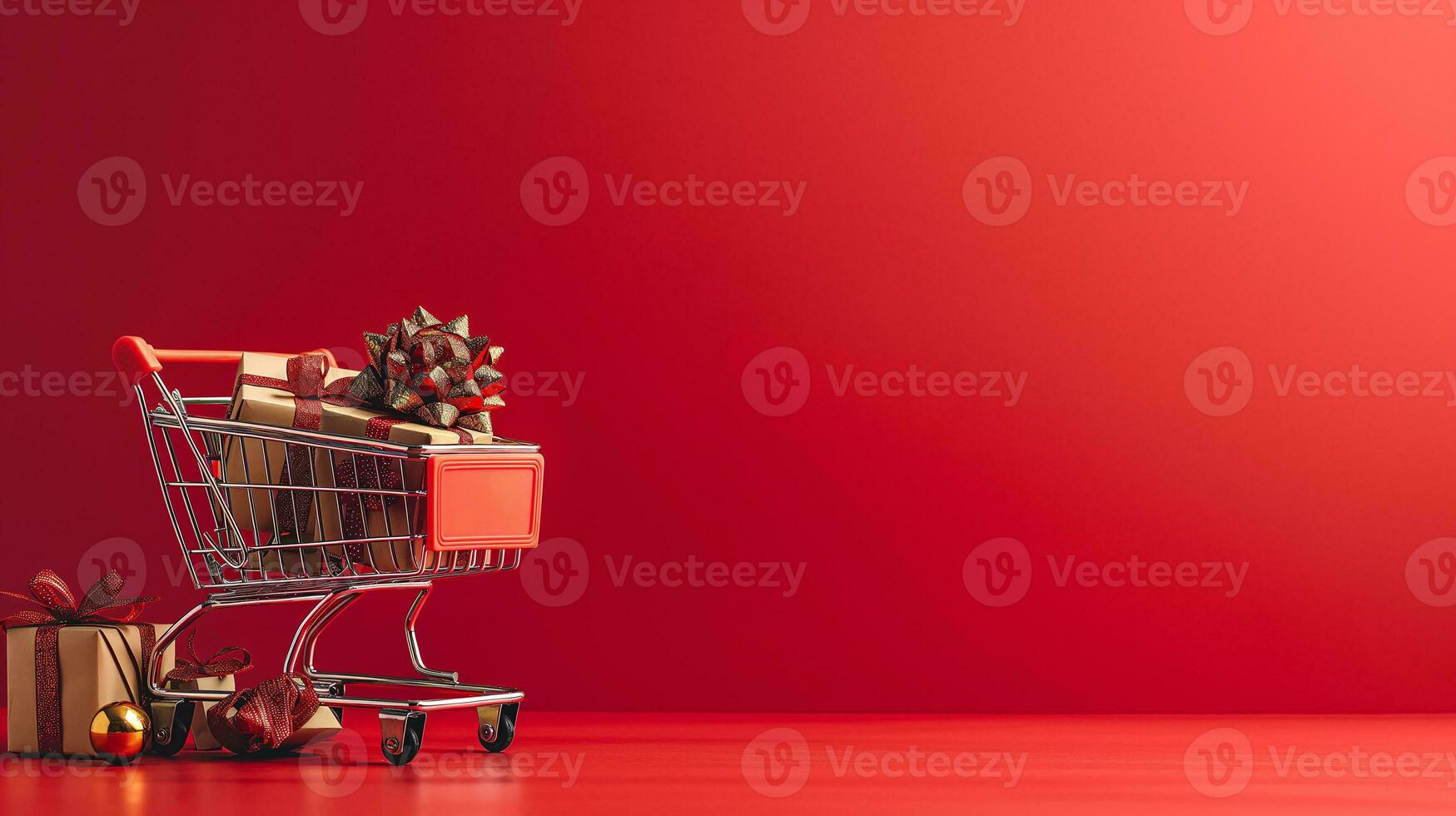 AI generated Shopping trolley or cart resting on the surface. supermarket pushcart for groceries. Concept banner for purchases. photo