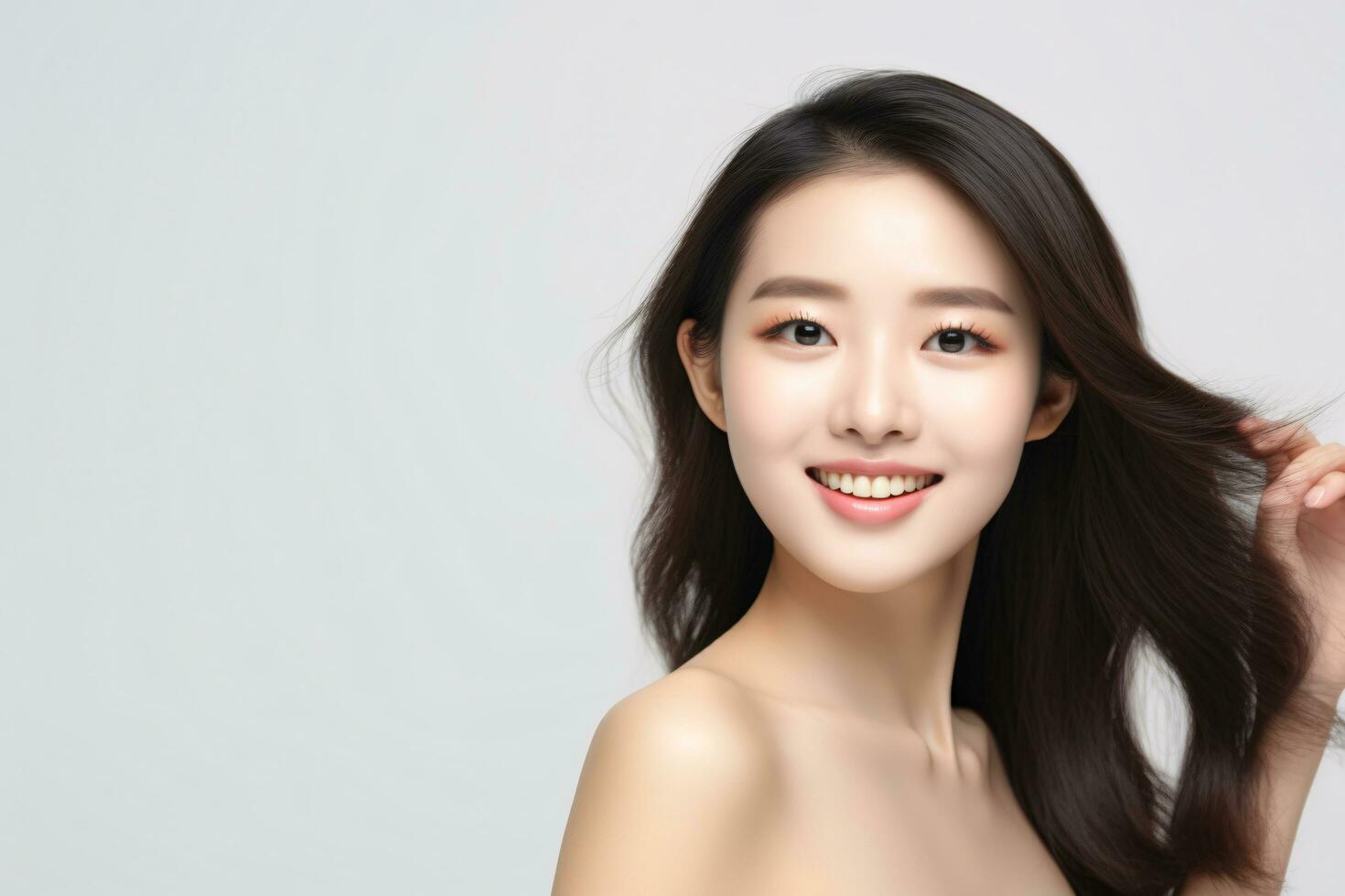 AI generated Portrait asian woman Perfect clean fresh skin isolated on white background. photo