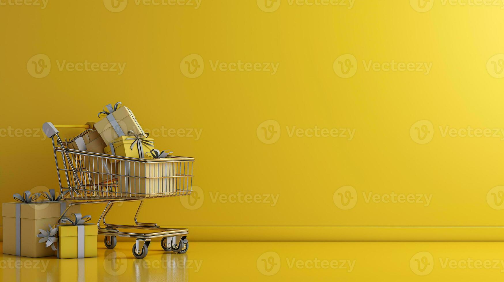 AI generated Shopping trolley or cart resting on the surface. supermarket pushcart for groceries. Concept banner for purchases. photo