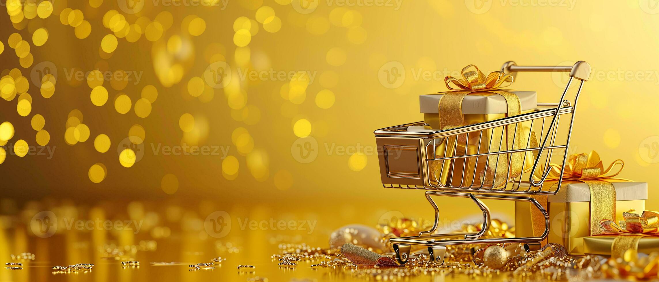 AI generated Shopping trolley or cart resting on the surface. supermarket pushcart for groceries. Concept banner for purchases. photo