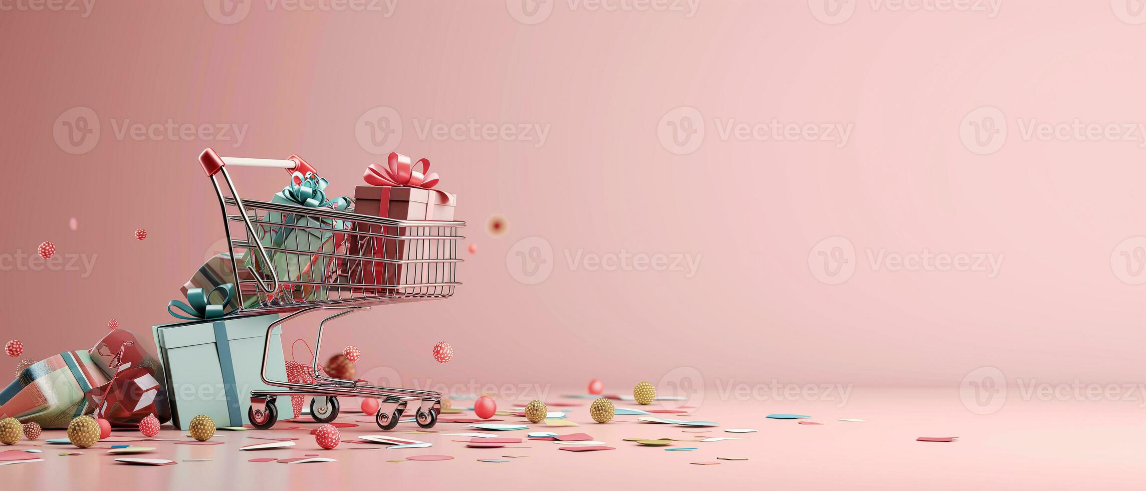 AI generated Shopping trolley or cart resting on the surface. supermarket pushcart for groceries. Concept banner for purchases. photo