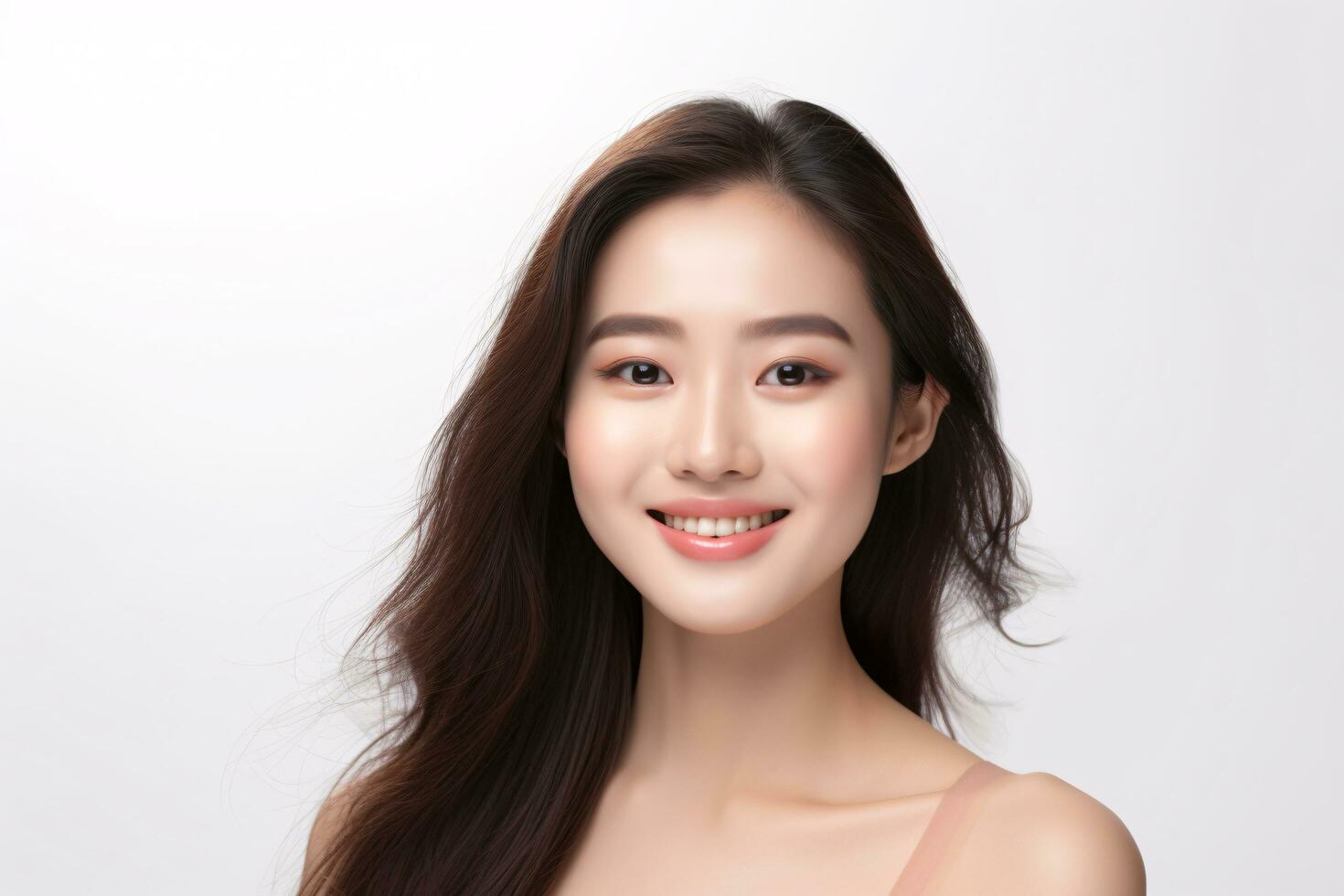 AI generated Portrait asian woman Perfect clean fresh skin isolated on white background. photo