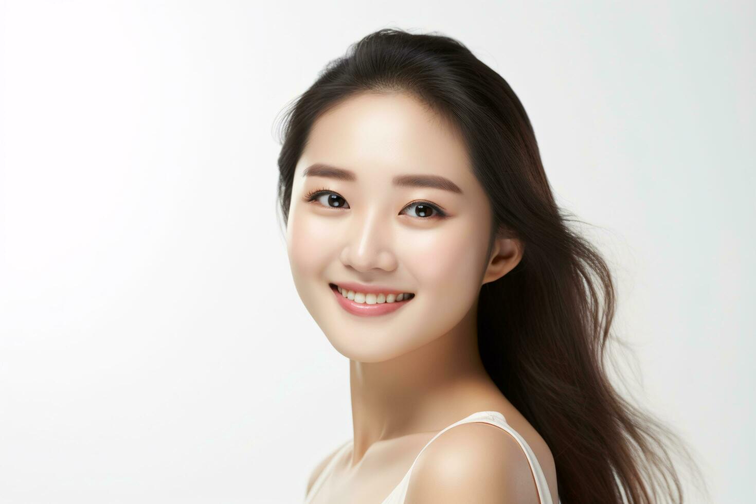 AI generated Portrait asian woman Perfect clean fresh skin isolated on white background. photo