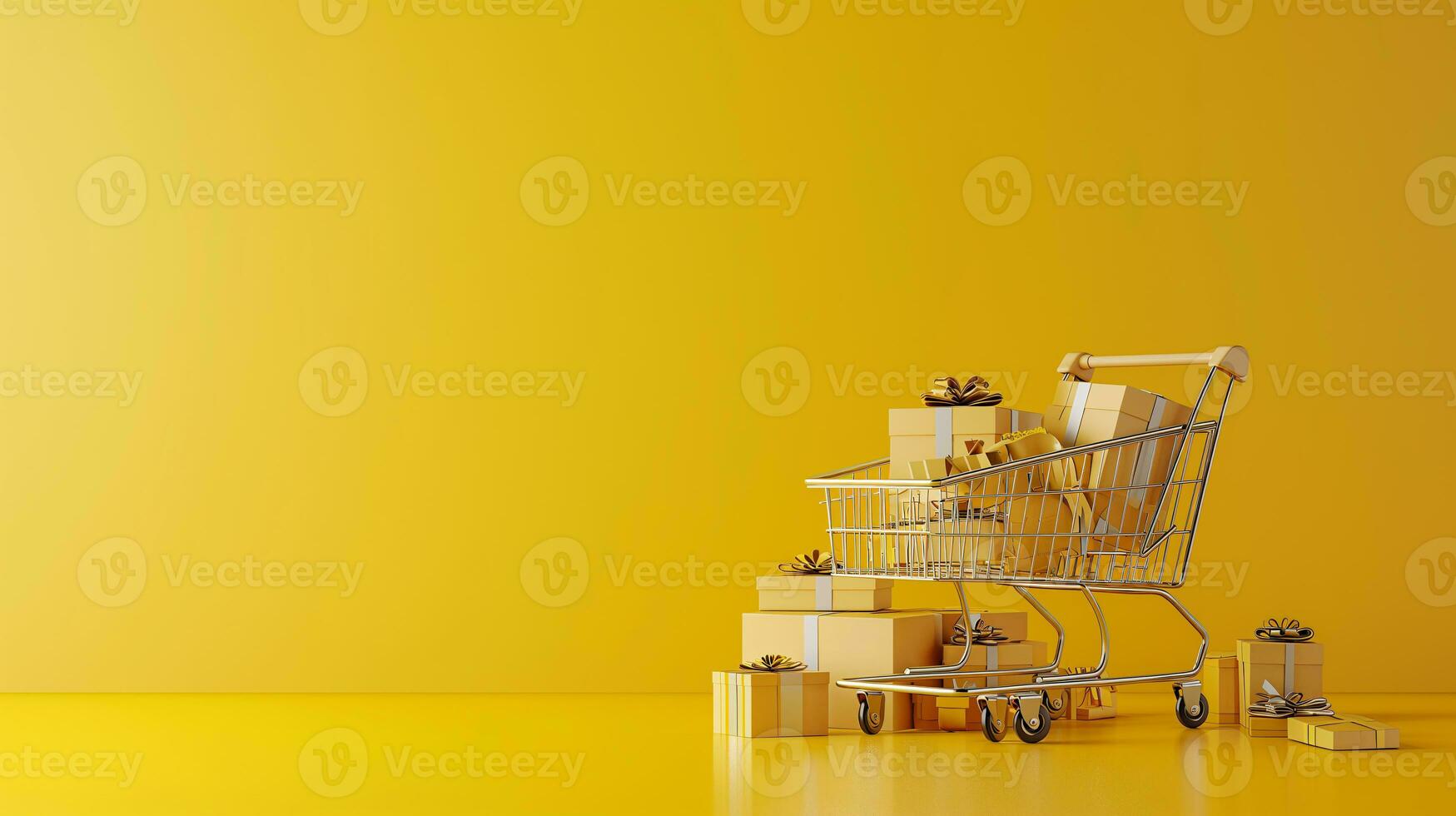 AI generated Shopping trolley or cart resting on the surface. supermarket pushcart for groceries. Concept banner for purchases. photo