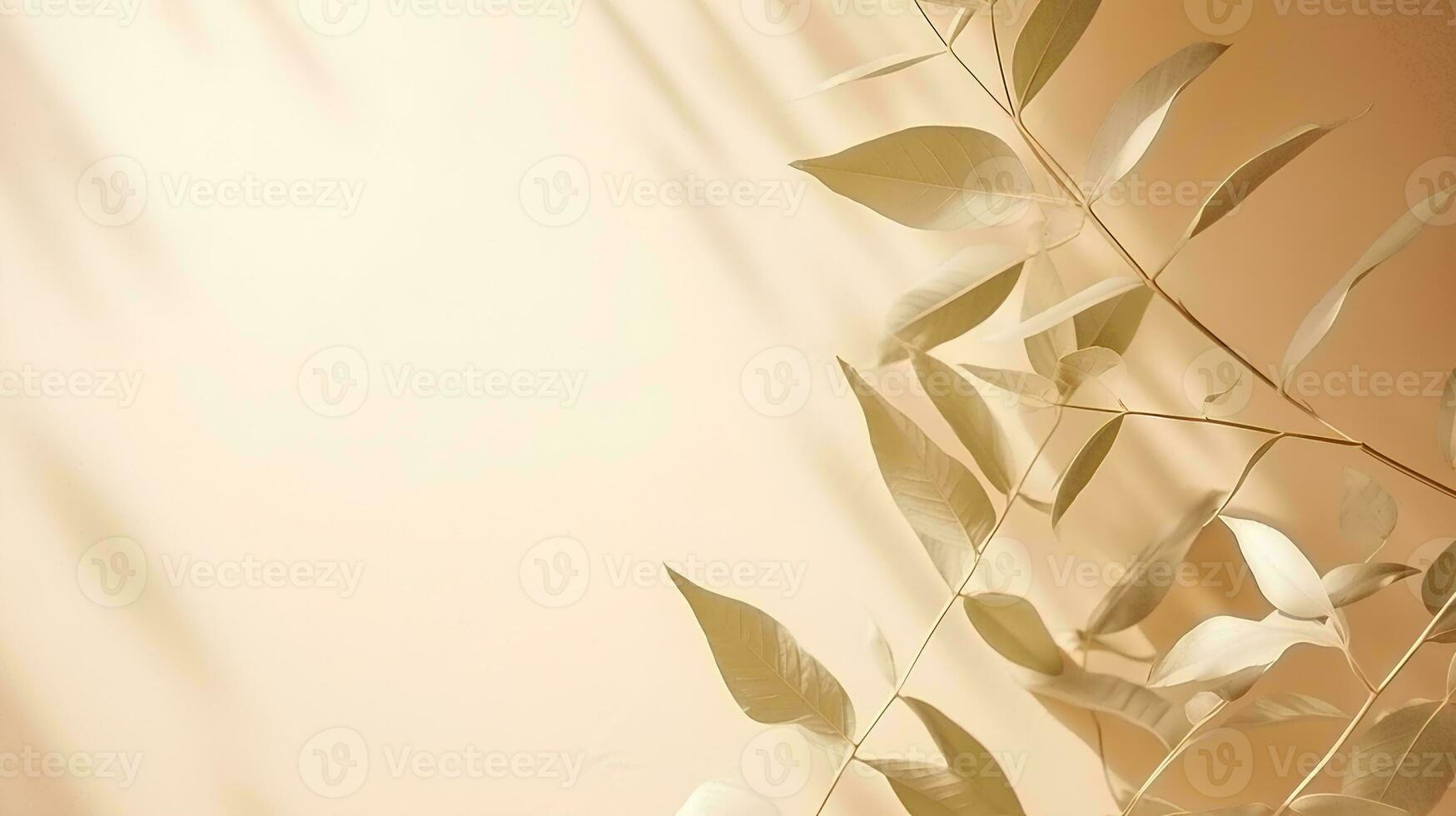 AI generated Blurred shadows of plant leaves on a beige wall, Abstract background for product presentations, Spring and summer photo