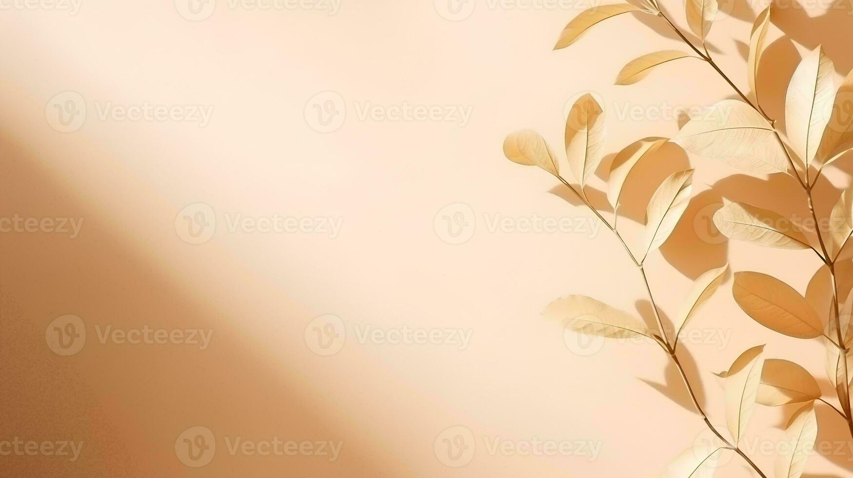 AI generated Blurred shadows of plant leaves on a beige wall, Abstract background for product presentations, Spring and summer photo