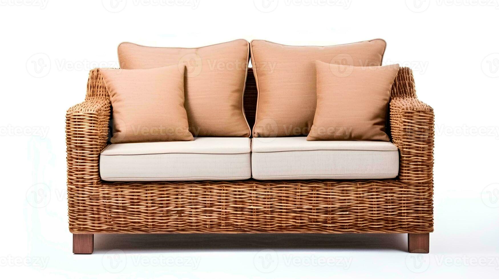 AI generated Rattan straw sofa, studio photo, isolated white background photo