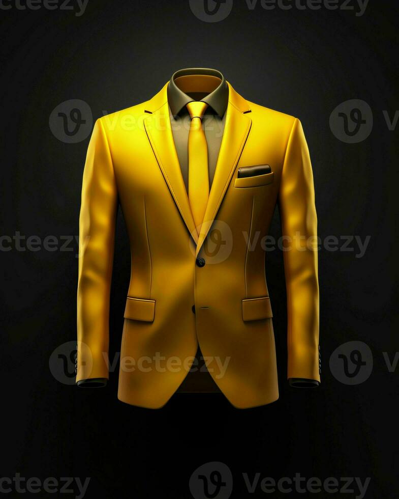 AI generated Elegant Yellow Men's Suit Isolated on Black Background. Generative AI photo