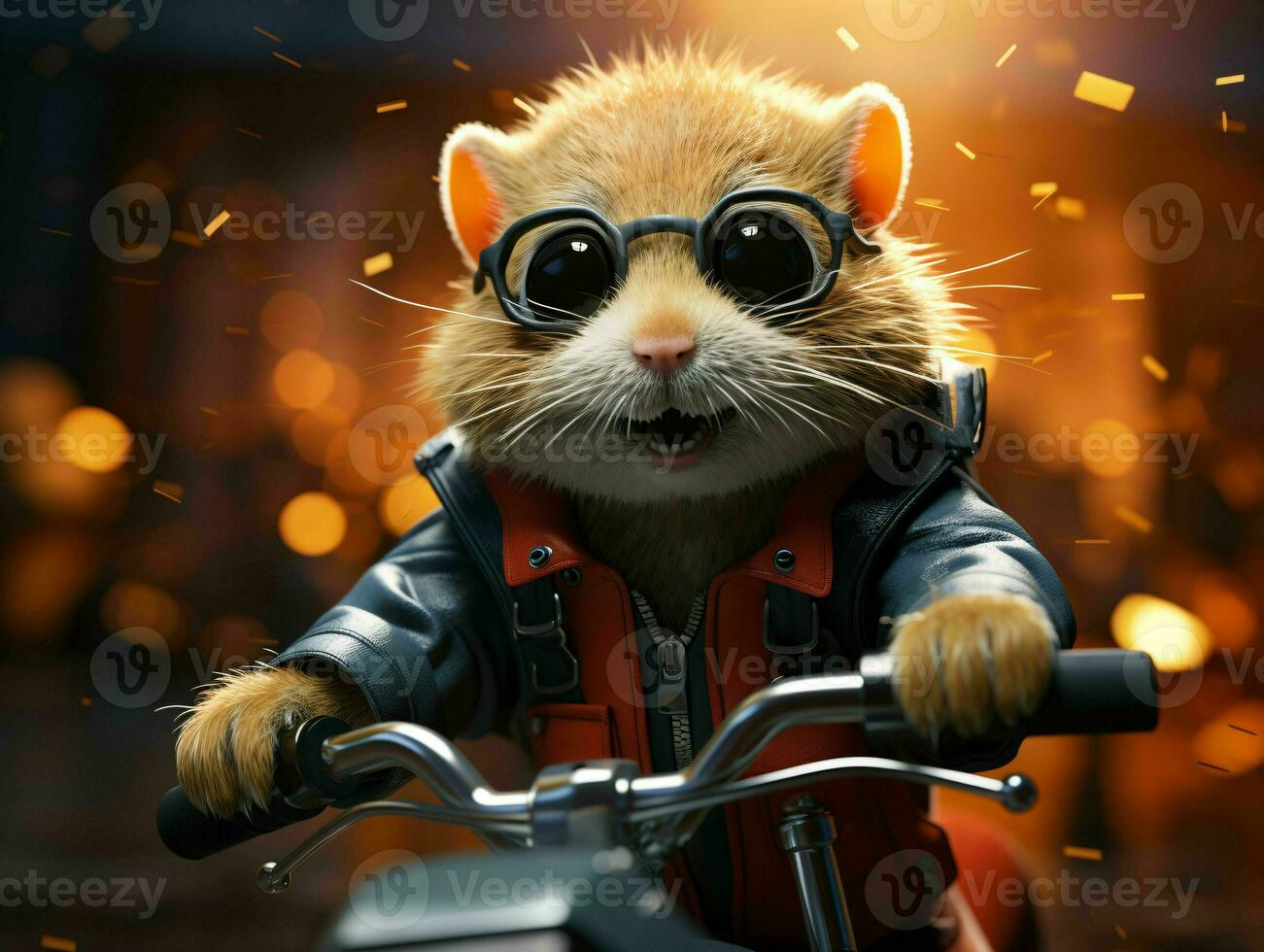 ai generado linda pequeño hámster montando un motocicleta. generativo ai foto