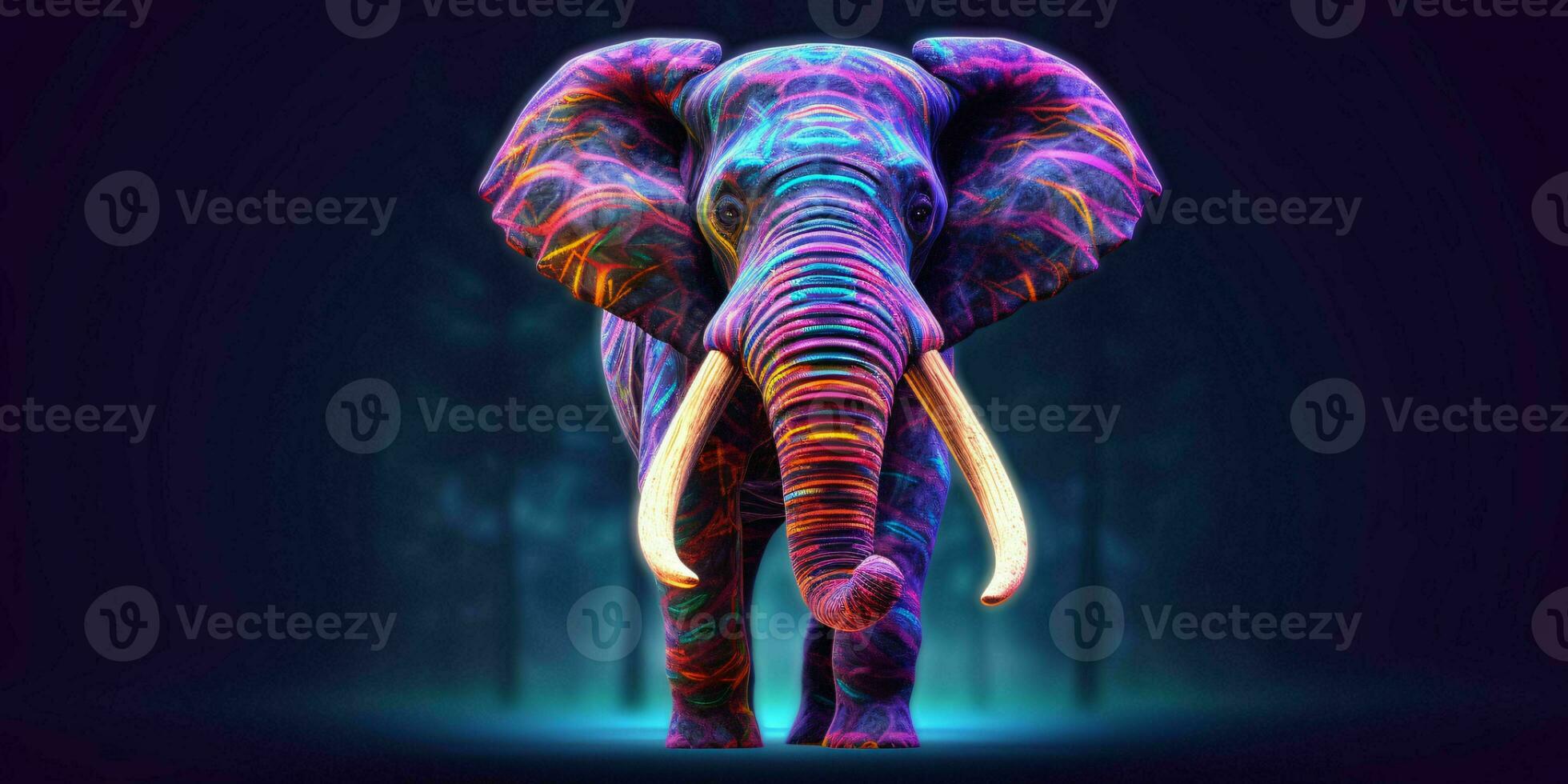 AI generated Colorful Elephant Illustration with Glow Effect. Generative AI photo