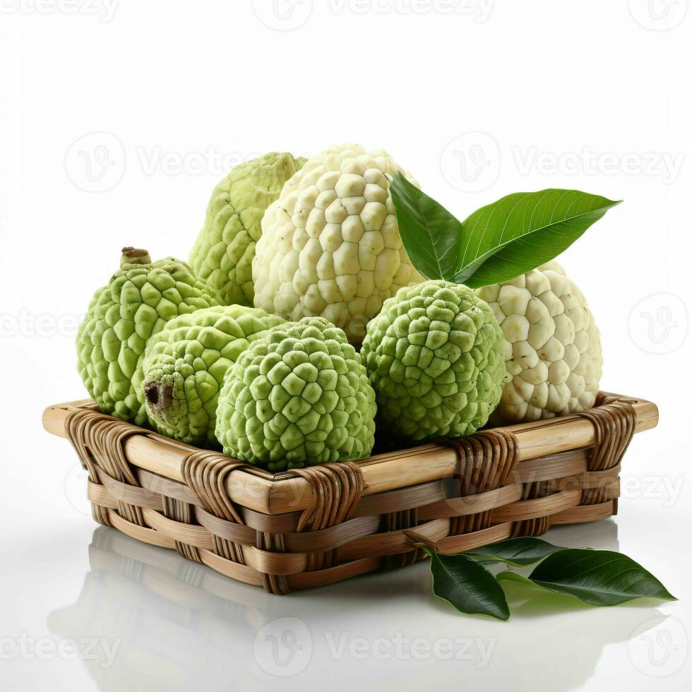 AI generated Fresh Custard Apples in a Basket. Sugar Apple. Healthy Fruit. Generative AI photo