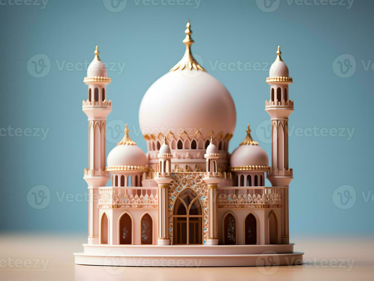 AI generated Minimalist Mosque Miniature. Ramadan Kareem Background. Generative Ai photo