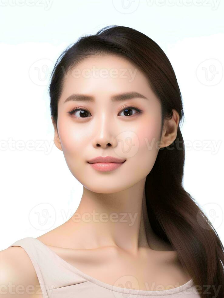 AI generated Portrait of beautiful Japanese woman on isolated white background photo