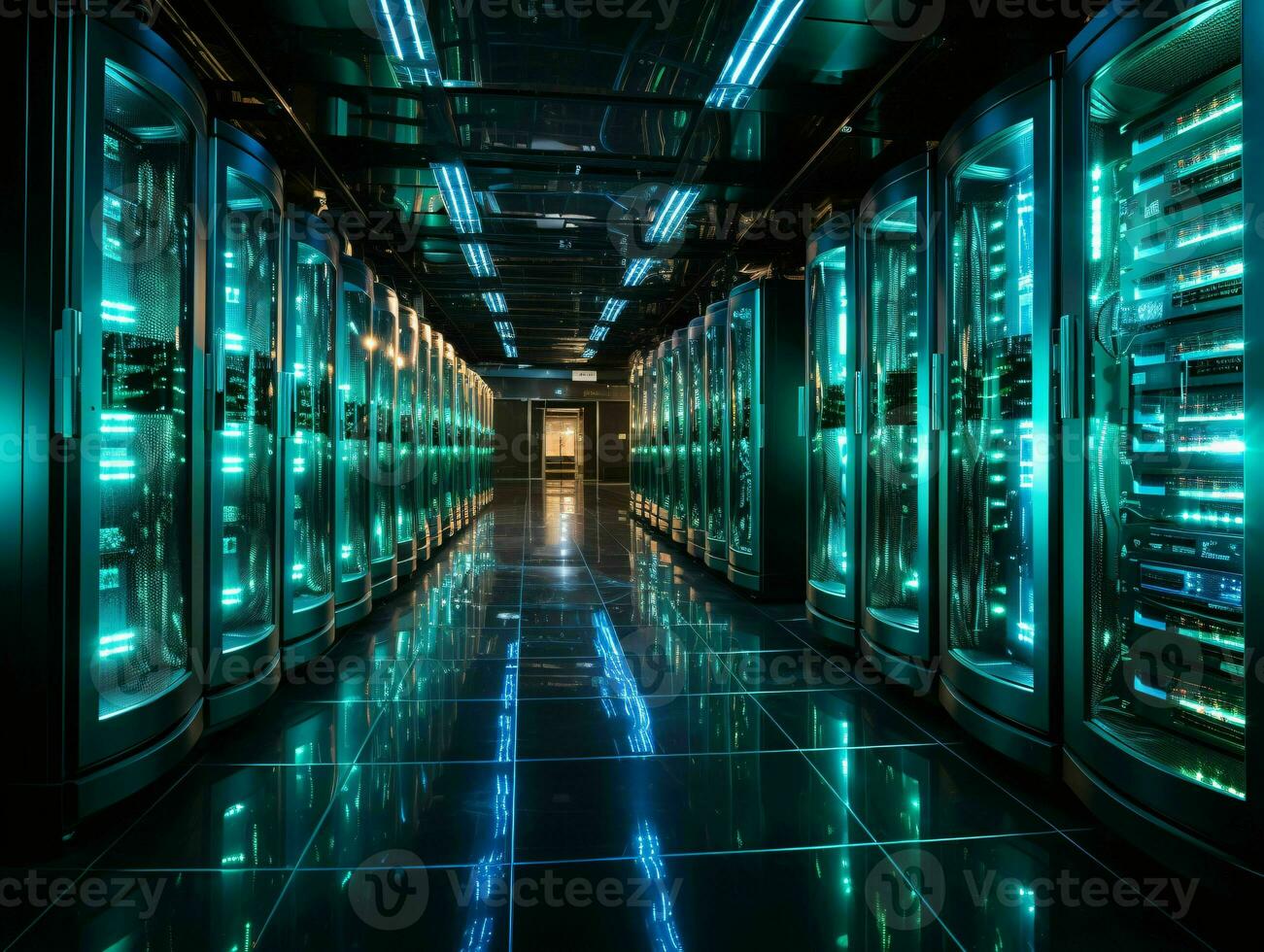 AI generated Data Center Background. Futuristic Server Room. Generative AI photo