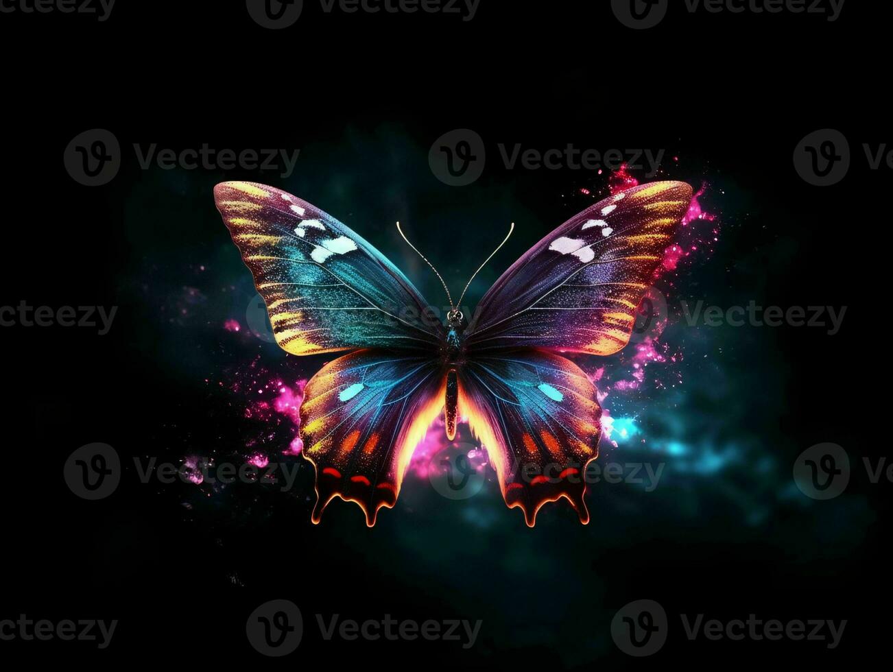 AI generated Beautiful Butterfly with Glowing Effect on Dark Background. Generative AI photo