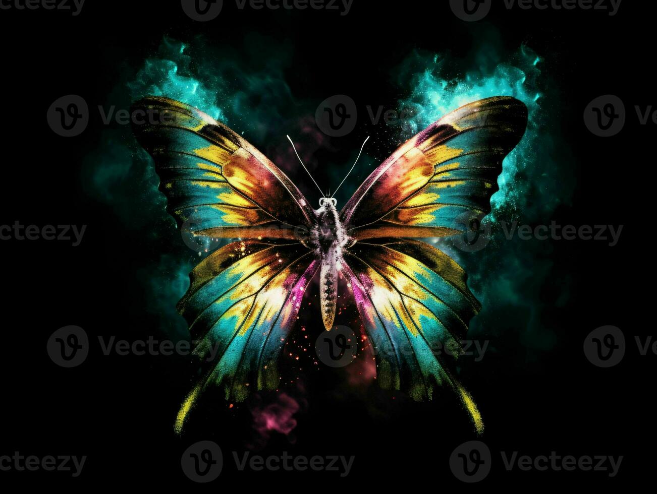 AI generated Beautiful Butterfly with Glowing Effect on Dark Background. Generative AI photo