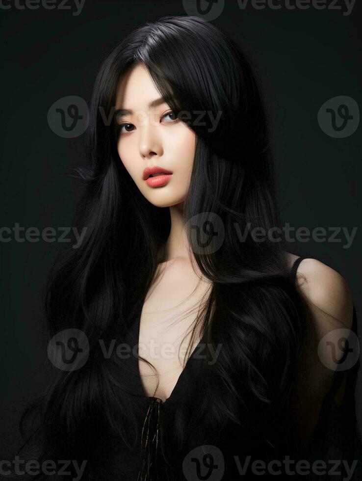 AI generated portrait of beautiful Asian woman with long black hair on isolated background, AI Generative photo
