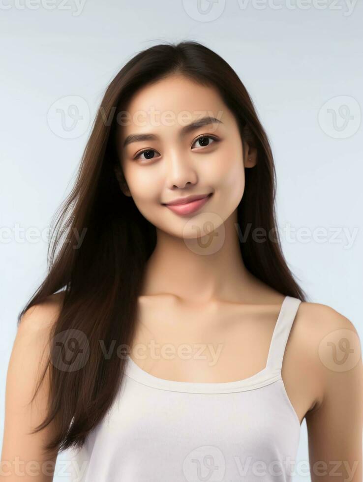 AI generated Portrait of young Asian female beauty model wearing tank top with clean white skin, studio photo, isolated white background, AI Generative photo