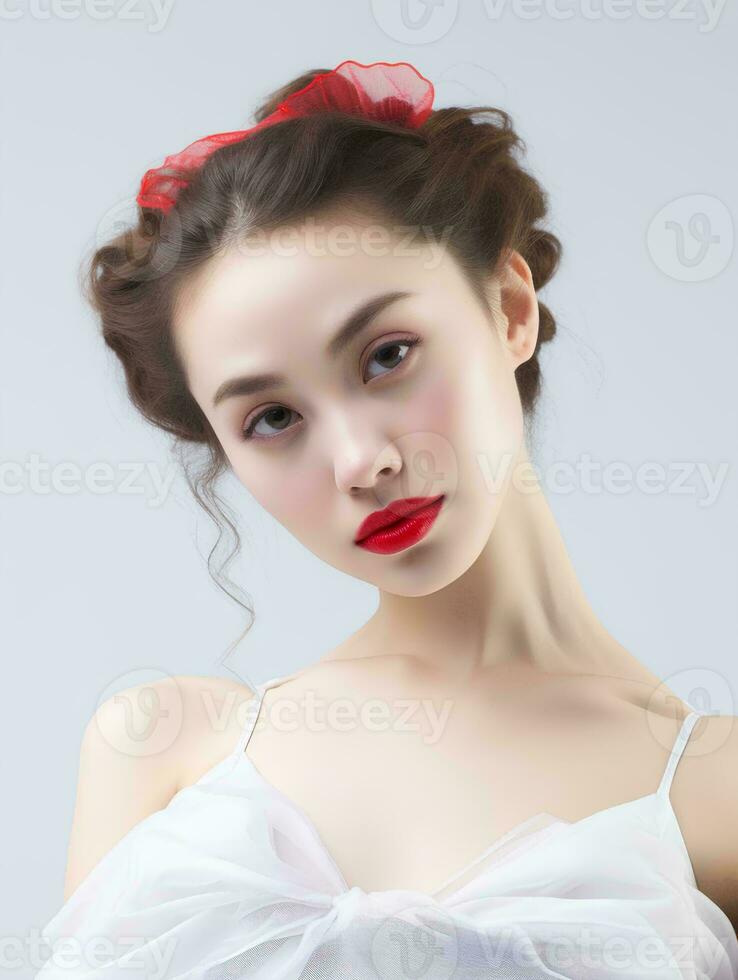 AI generated Portrait of young Japanese woman wearing ballet dress on isolated white background, AI Generative photo