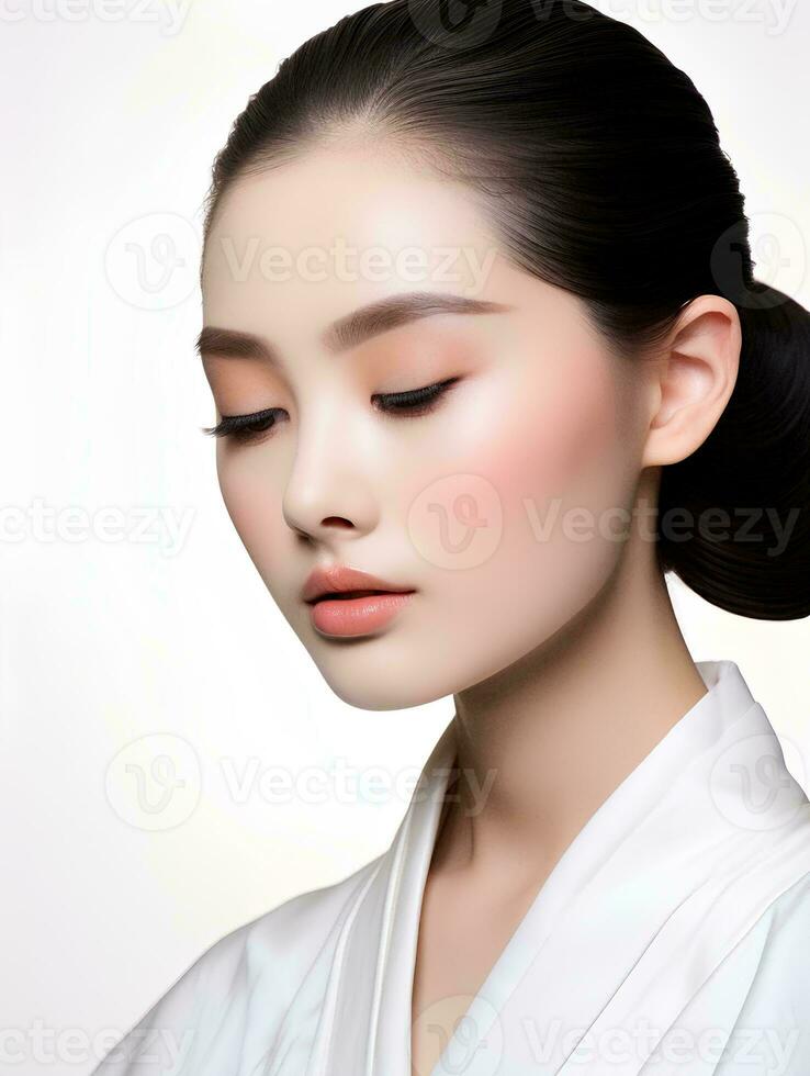 ai generado retrato de hermosa japonés mujer en aislado blanco antecedentes foto