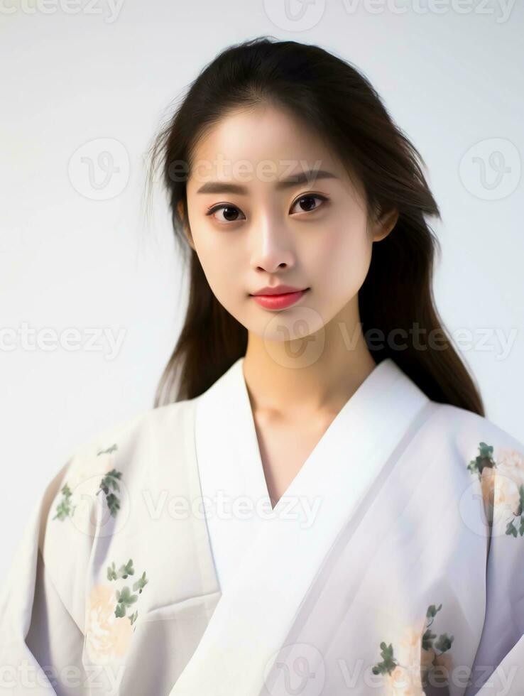 AI generated underwear model photo, beautiful Japanese female model with  pure white skin, as a clothing model photo, beautiful smile expression,  graceful pose, studio photo, isolated white background 36428273 Stock Photo  at