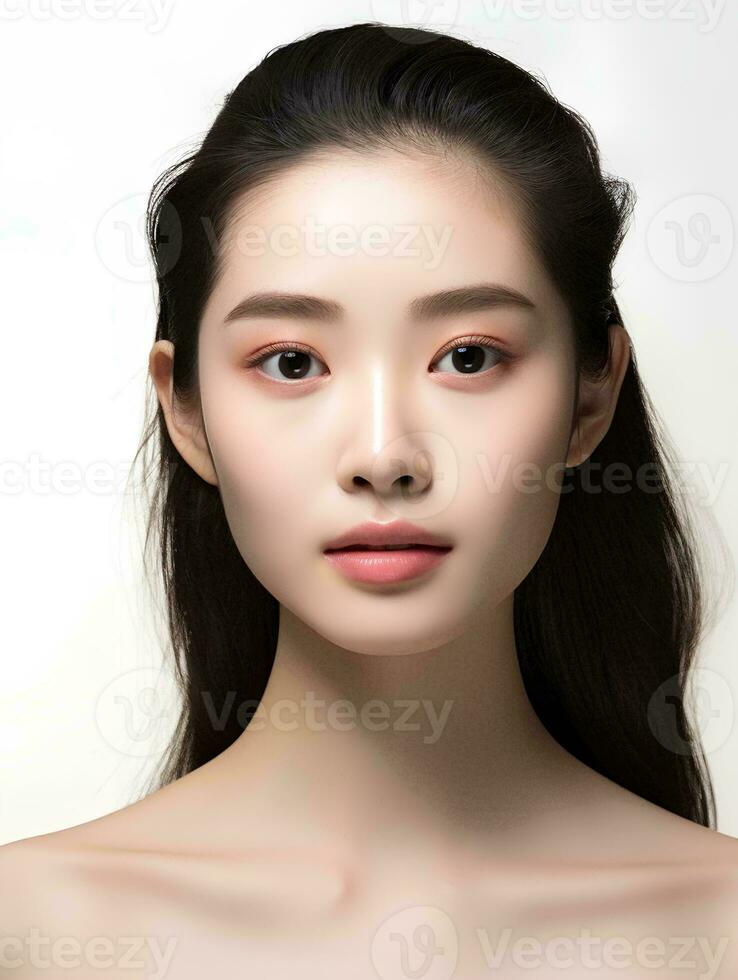 AI generated Portrait of beautiful Japanese woman on isolated white background photo