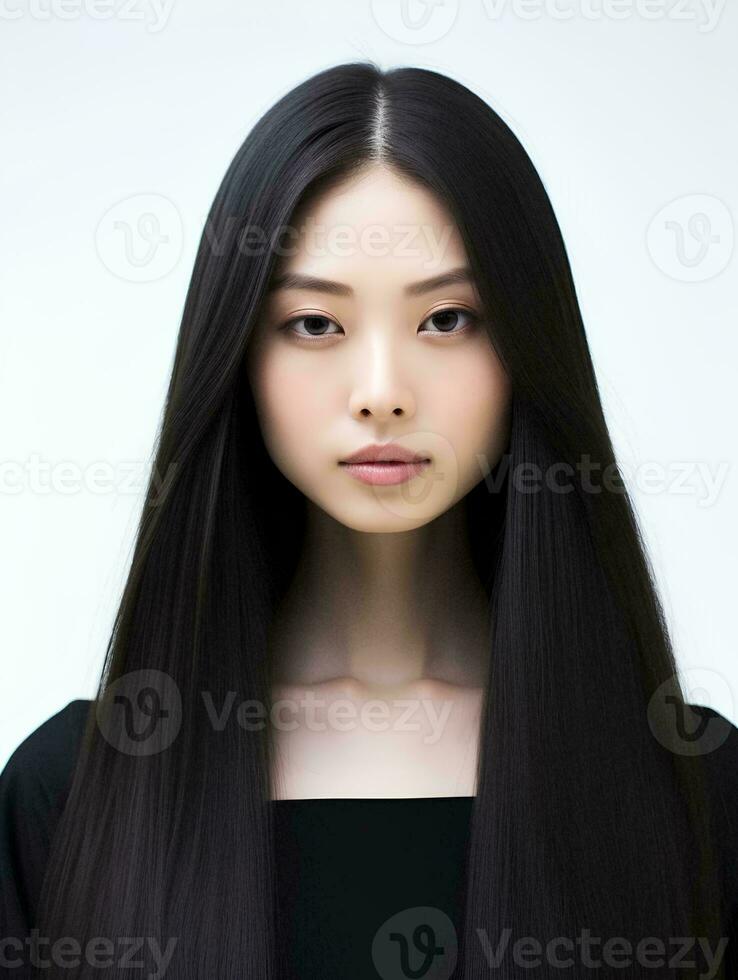 AI generated portrait of beautiful Asian woman with long black hair on isolated background, AI Generative photo