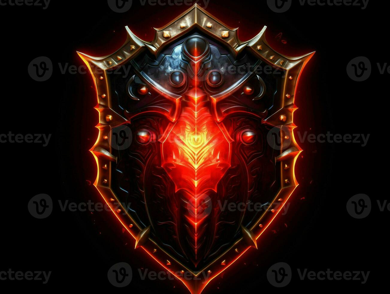 AI generated Fantasy Medieval Shield Isolated on Black Background. Shield with Game Style. Generative AI photo