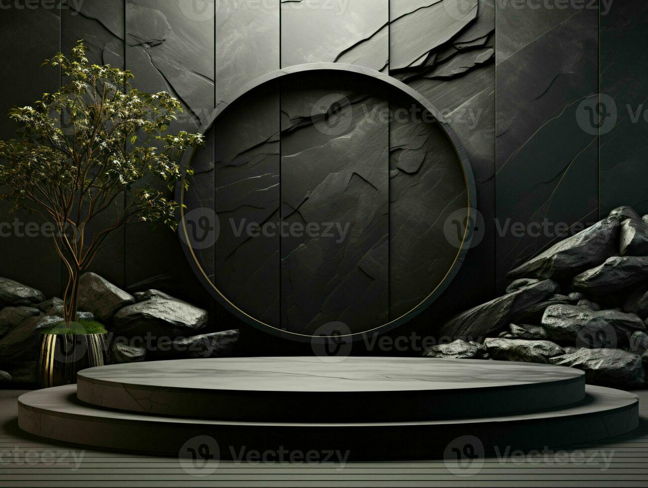 AI generated Elegant Black Stone Podium for Product Display Presentation or Showcase. Generative AI photo